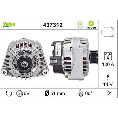 Valeo Alternator for Mercedes-Benz M112 120AMP - 439307