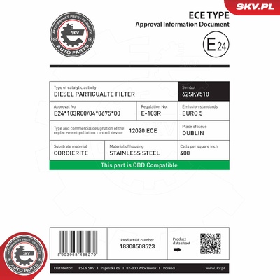 BMW 3 SERIES E90, E91, E92, 5 SERIES E60, E61, 6 SERIES E63, X3 X5 SOOT/PARTICULATE FILTER, EXHAUST SYSTEM | OEM 18308508523