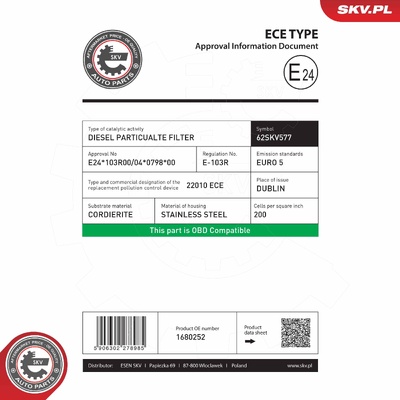 FORD KUGA I SOOT/PARTICULATE FILTER, EXHAUST SYSTEM | OEM 1680252
