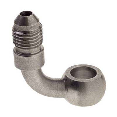 Raceworks 10.2mm Banjo to AN-3 Male Flare Stainless 90deg - RWF-313-03SS