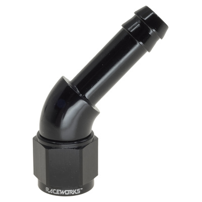 Raceworks Female AN-8 to 1/2in Barb 45deg - RWF-412-08BK