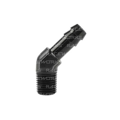 Raceworks Male NPT 1/8in to 3/16in Barb 45deg - RWF-422-02-03BK