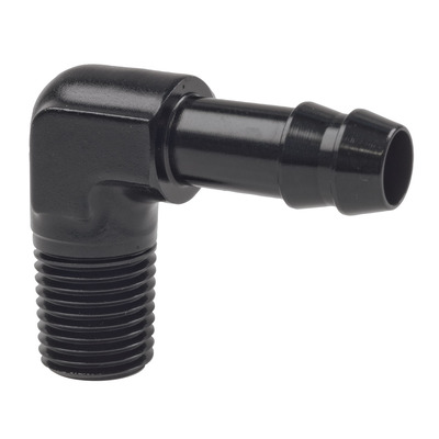Raceworks Male NPT 1/4in to 3/8in AN-6 Barb 90deg - RWF-423-04-06BK