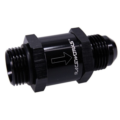 Raceworks One Way Valve AN-8 Male Flare Outlet AN-8 ORB Inlet - RWF-607-08BK